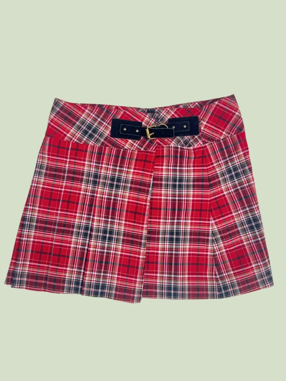 Y2K Red Plaid Buckle Pleated Mini Skirt